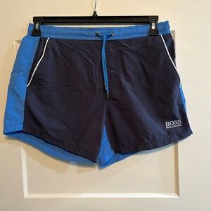 BOSS Men's Dark Blue and Light Blue Athletic Shorts